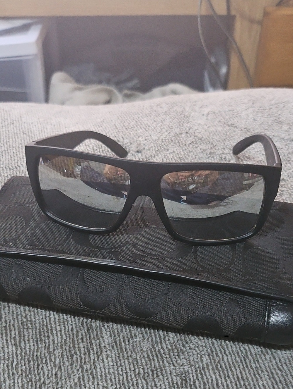 Mens Black Rectangular Sunglasses with Mirrored Polarized  Lenses